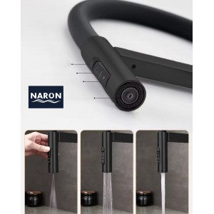 NARON Ψηλή Μπαταρία κουζίνας με αποσπώμενο ντους NR1311 Black Mat