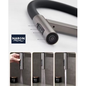 NARON Ψηλή Μπαταρία κουζίνας με αποσπώμενο ντους NR1311 GUN METAL