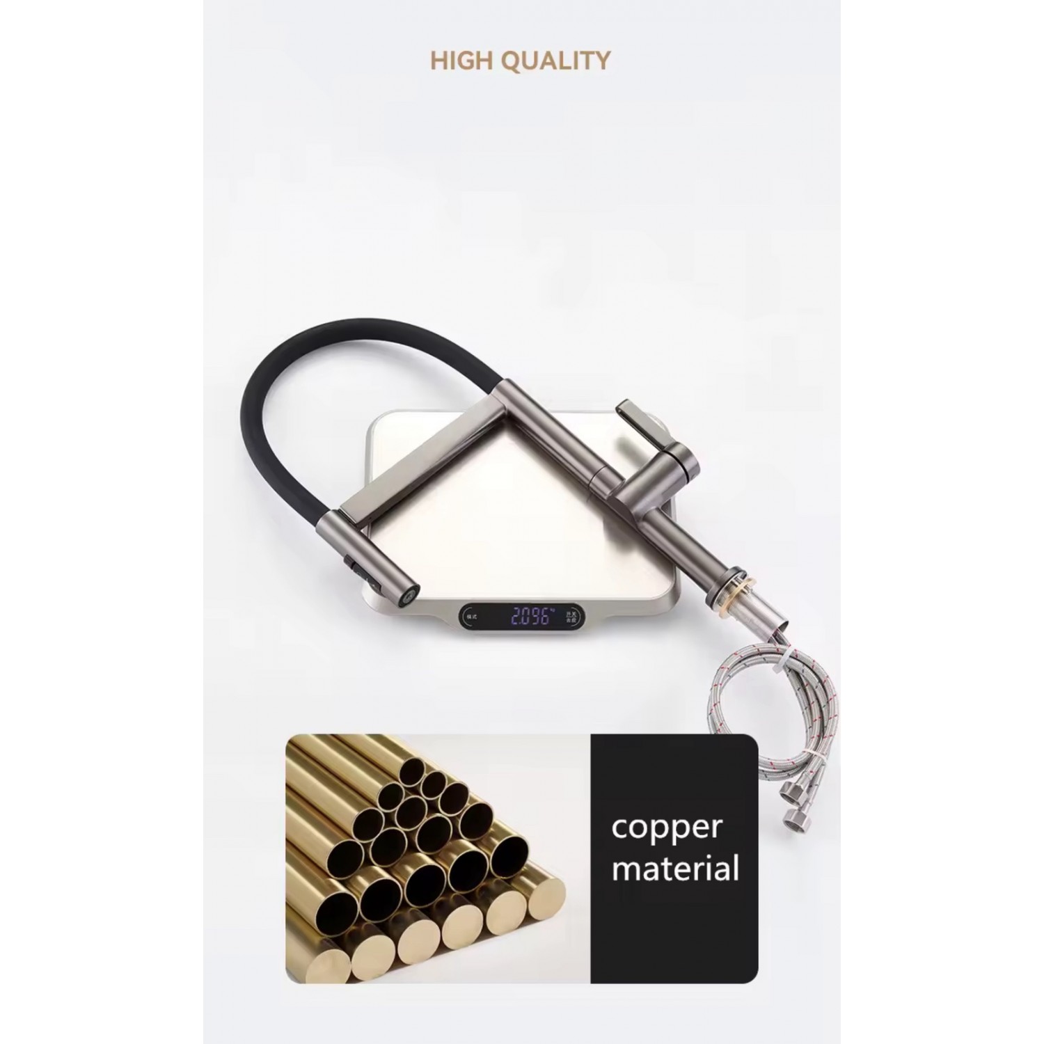 NARON Ψηλή Μπαταρία κουζίνας με αποσπώμενο ντους NR1311 GUN METAL