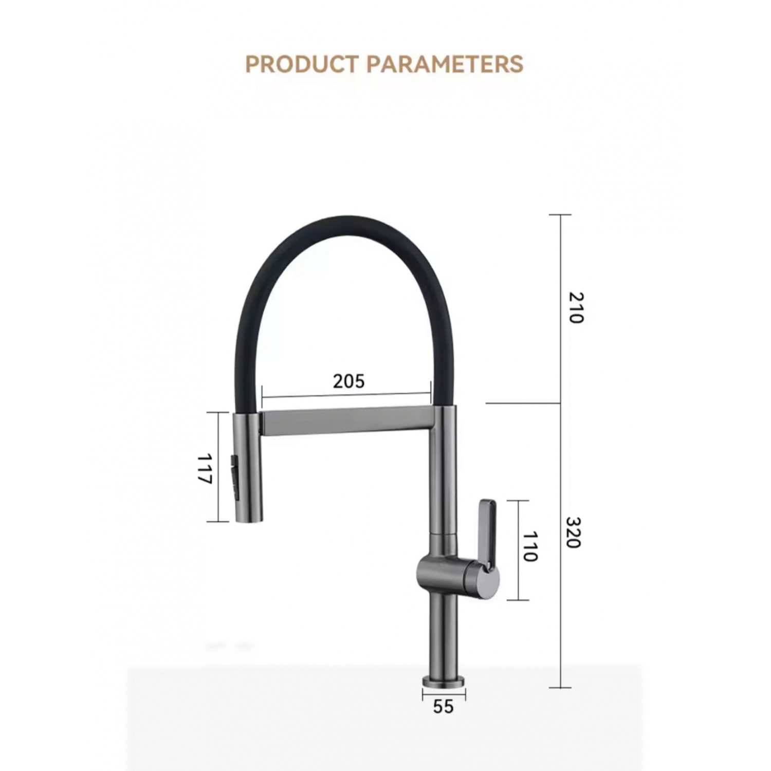 NARON Ψηλή Μπαταρία κουζίνας με αποσπώμενο ντους NR1311 GUN METAL