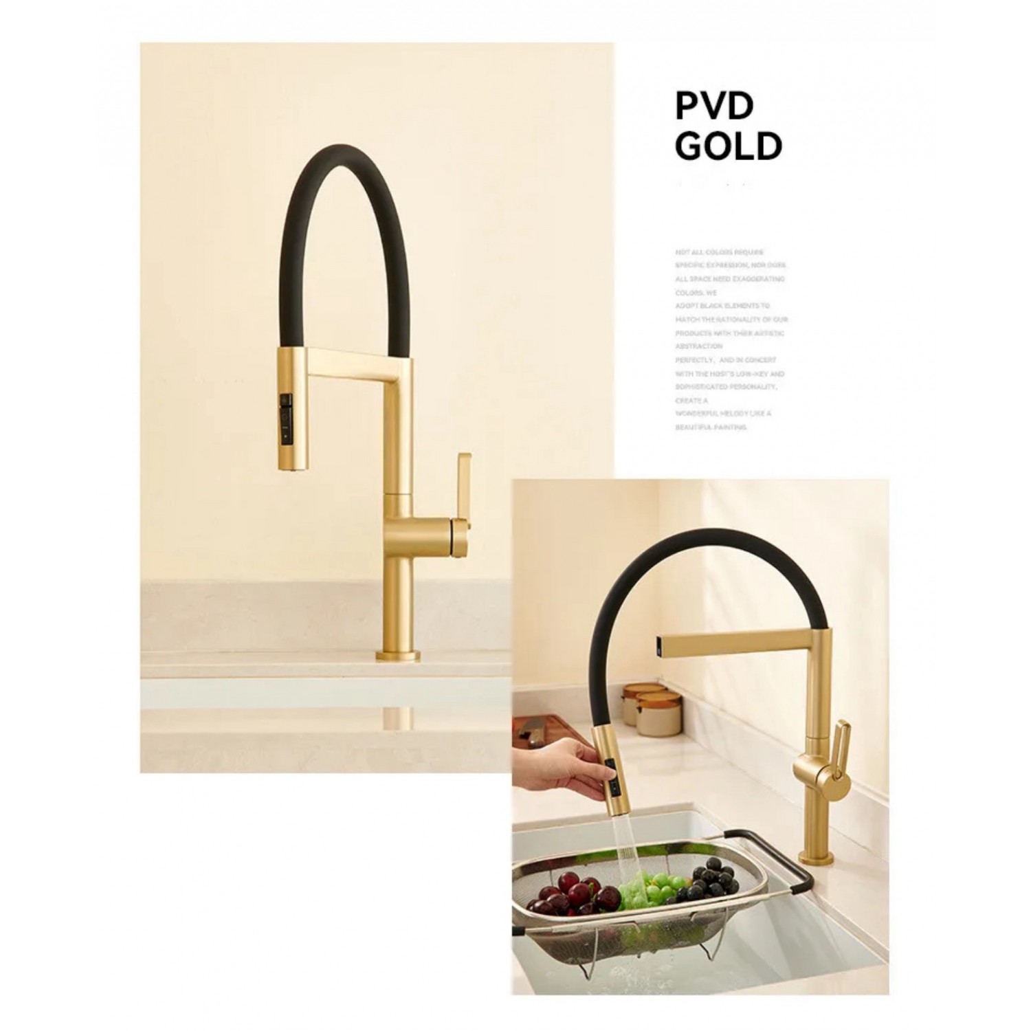 NARON Ψηλή Μπαταρία κουζίνας με αποσπώμενο ντους NR1311 Brushed Gold