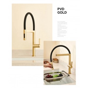 NARON Ψηλή Μπαταρία κουζίνας με αποσπώμενο ντους NR1311 Brushed Gold