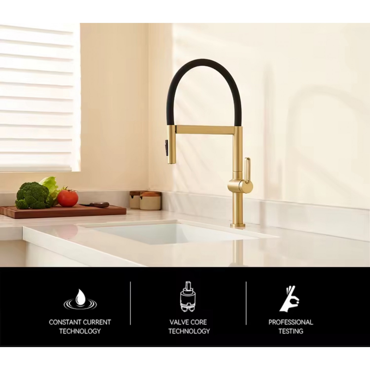 NARON Ψηλή Μπαταρία κουζίνας με αποσπώμενο ντους NR1311 Brushed Gold