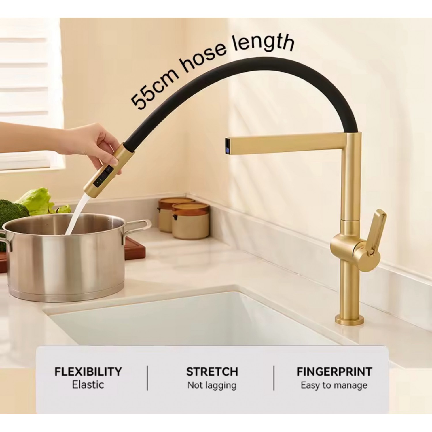 NARON Ψηλή Μπαταρία κουζίνας με αποσπώμενο ντους NR1311 Brushed Gold