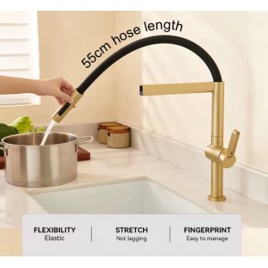 NARON Ψηλή Μπαταρία κουζίνας με αποσπώμενο ντους NR1311 Brushed Gold