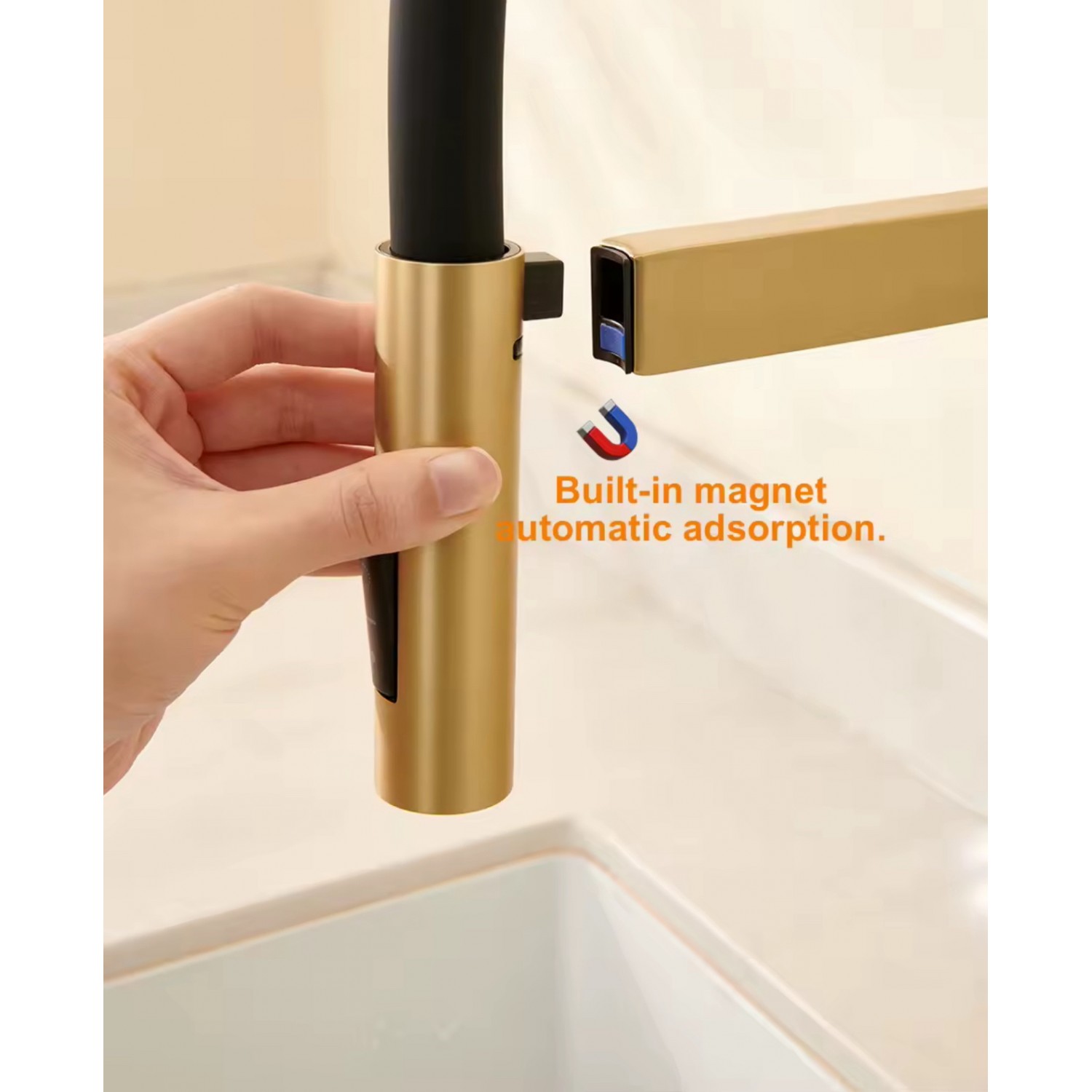 NARON Ψηλή Μπαταρία κουζίνας με αποσπώμενο ντους NR1311 Brushed Gold