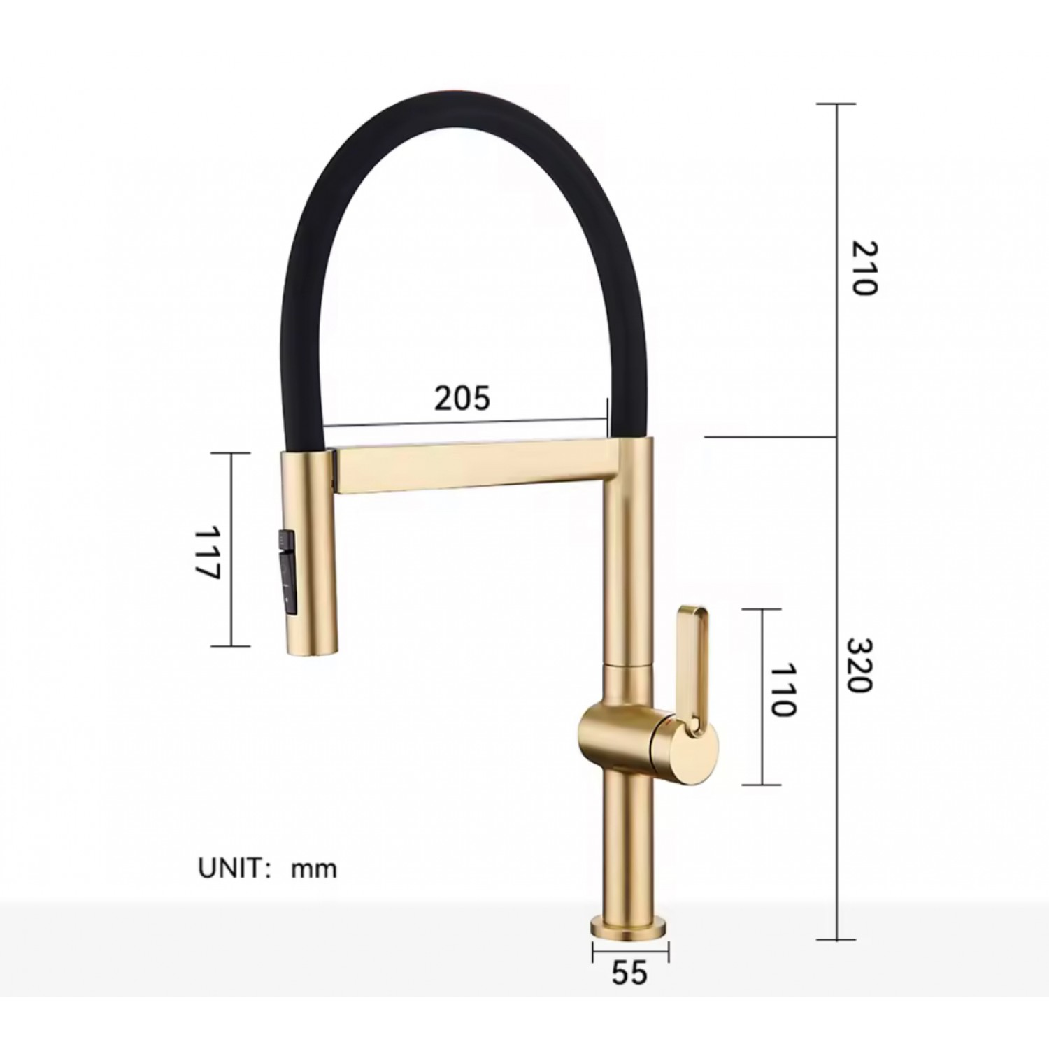 NARON Ψηλή Μπαταρία κουζίνας με αποσπώμενο ντους NR1311 Brushed Gold