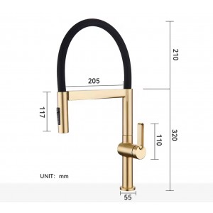 NARON Ψηλή Μπαταρία κουζίνας με αποσπώμενο ντους NR1311 Brushed Gold