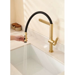 NARON Ψηλή Μπαταρία κουζίνας με αποσπώμενο ντους NR1311 Brushed Gold