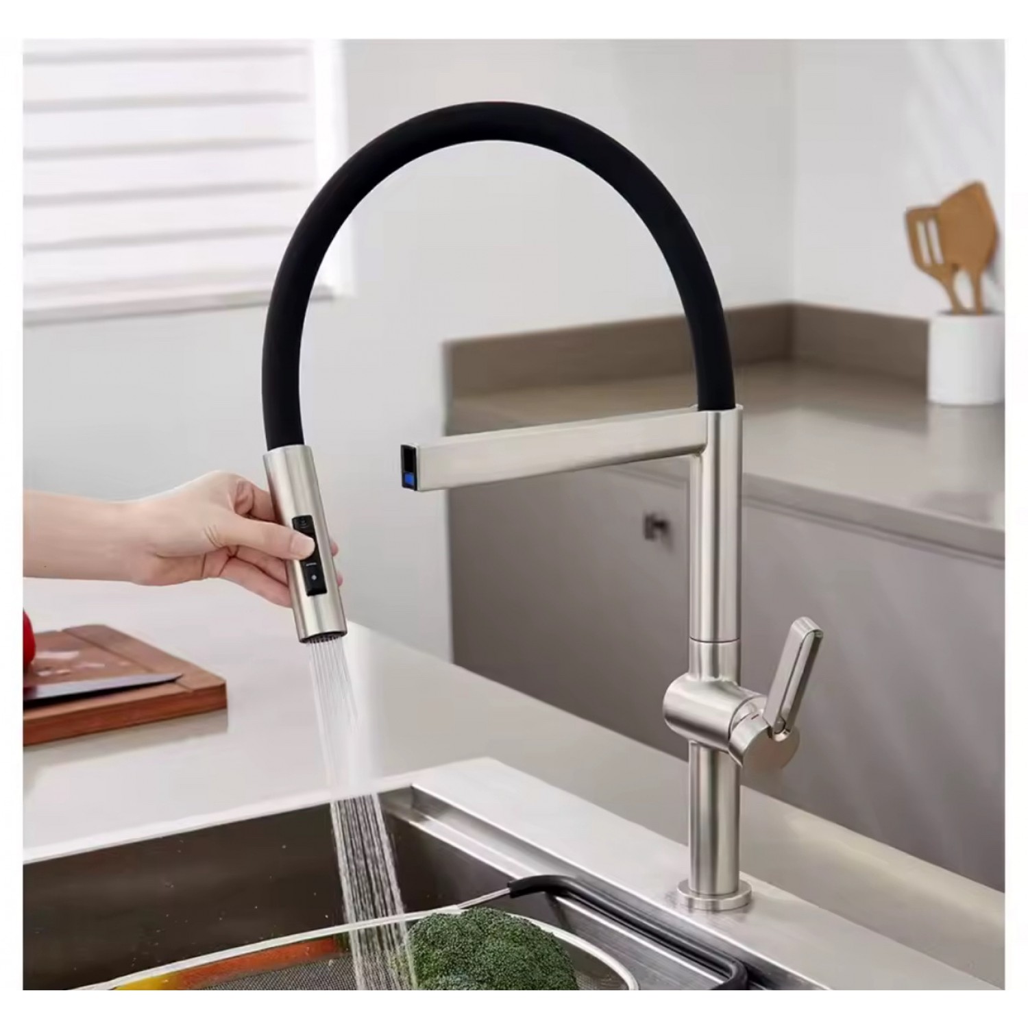 NARON Ψηλή Μπαταρία κουζίνας με αποσπώμενο ντους NR1311 Mat Nickel