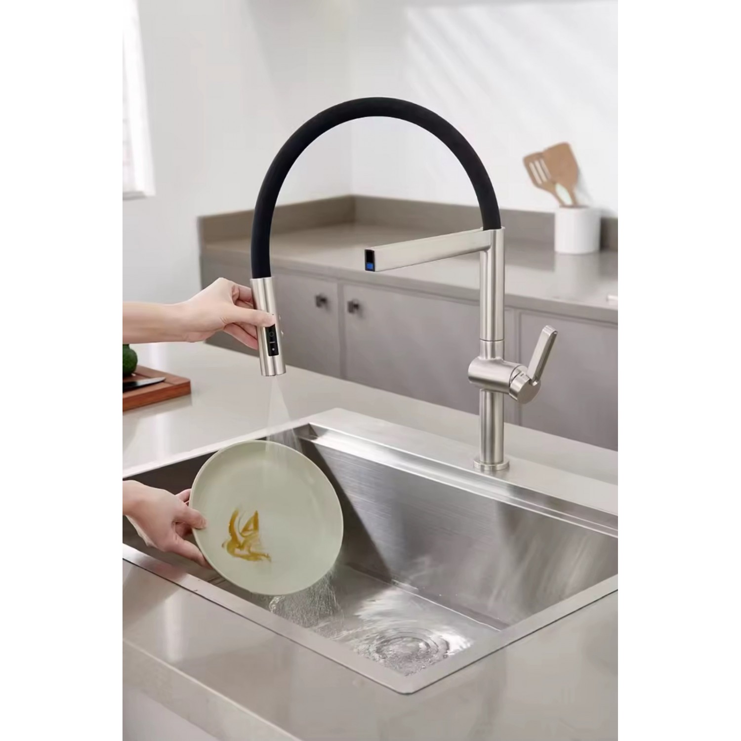 NARON Ψηλή Μπαταρία κουζίνας με αποσπώμενο ντους NR1311 Mat Nickel