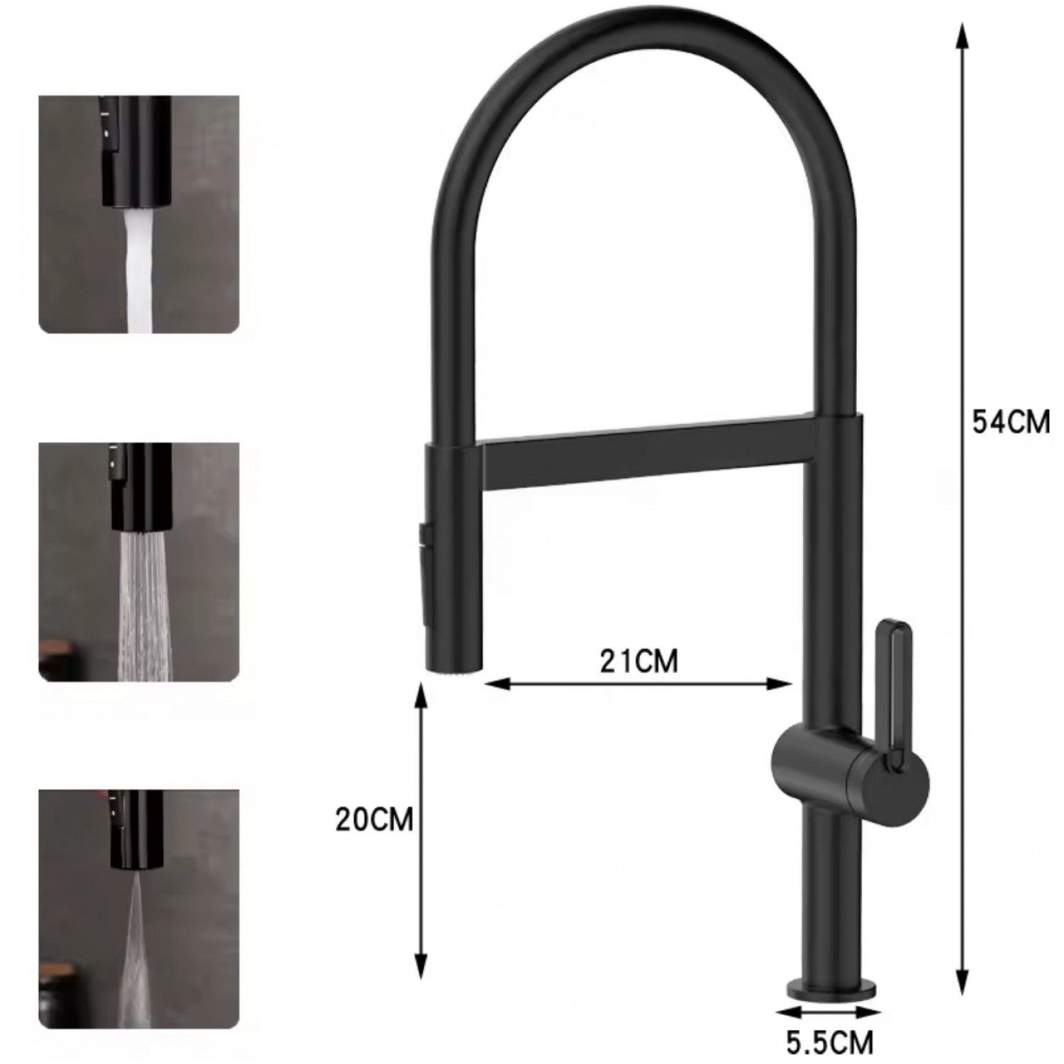 NARON Ψηλή Μπαταρία κουζίνας με αποσπώμενο ντους NR1311 Black Mat