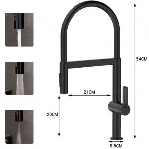 NARON Ψηλή Μπαταρία κουζίνας με αποσπώμενο ντους NR1311 Black Mat