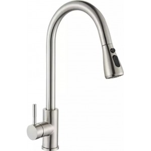 Μπαταρία Κουζίνας BRUSHED NICKEL Με Περιστρεφόμενο Ρουξούνι και Συρόμενο Ντους Διπλής Ροής MELLRAIN BR9989 BRUSHED NICKEL