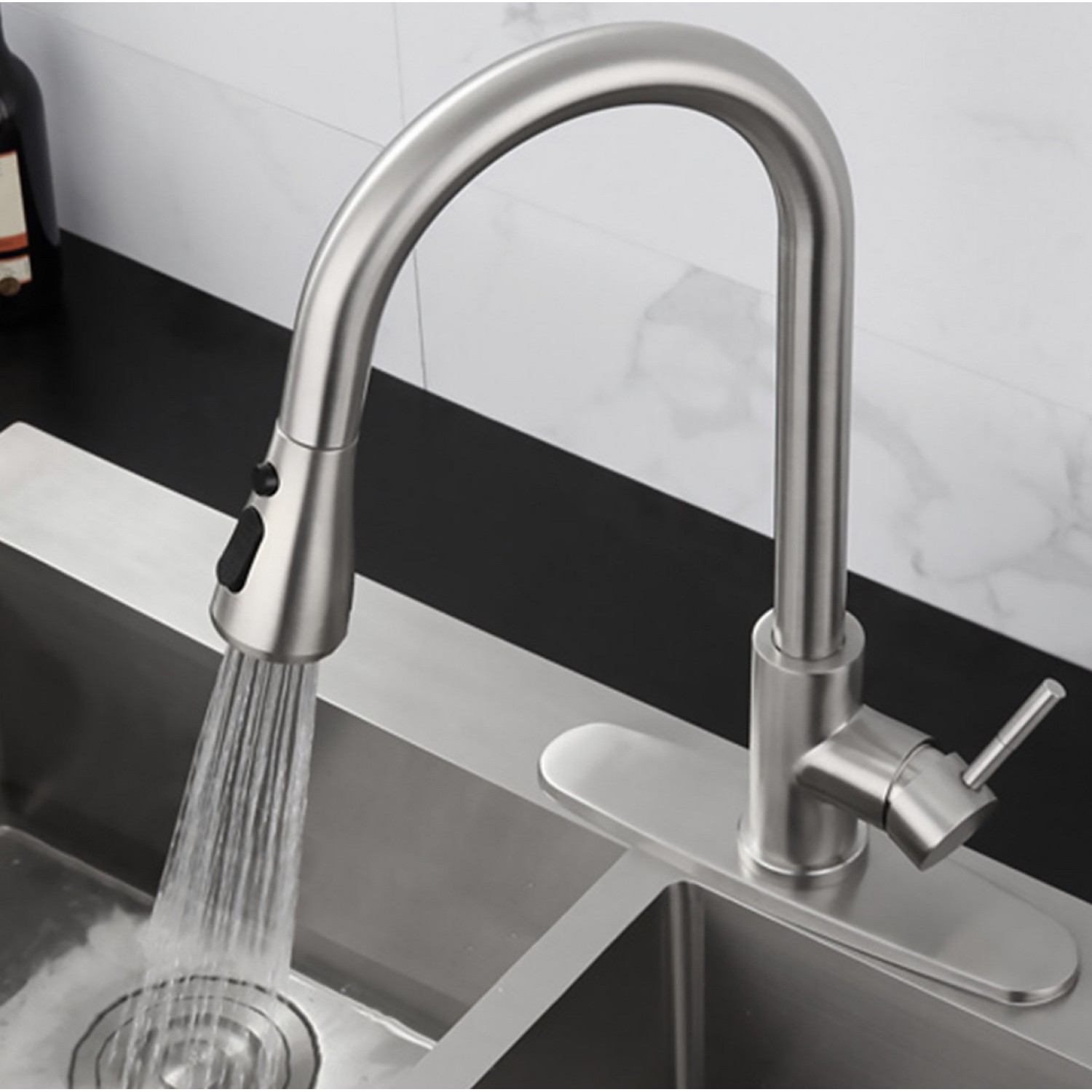 Μπαταρία Κουζίνας BRUSHED NICKEL Με Περιστρεφόμενο Ρουξούνι και Συρόμενο Ντους Διπλής Ροής MELLRAIN BR9989 BRUSHED NICKEL