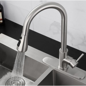 Μπαταρία Κουζίνας BRUSHED NICKEL Με Περιστρεφόμενο Ρουξούνι και Συρόμενο Ντους Διπλής Ροής MELLRAIN BR9989 BRUSHED NICKEL