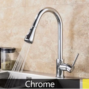 Μπαταρία Κουζίνας CHROME Με Περιστρεφόμενο Ρουξούνι και Συρόμενο Ντους Διπλής Ροής Υψος Βρύσης 41,5 εκατοστά Σπίτι-Κήπος
