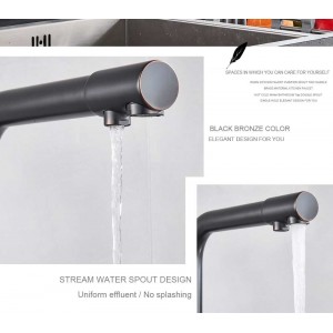 MELLRAIN Βρύση κουζίνας τρίοδη με ενσωματωμένο βρυσάκι για καθαρό νερό φίλτρου με δύο χερούλια (δεν συμπεριλαμβάνεται το φίλτρο νερού) 5-GTS BLACK BRONZE