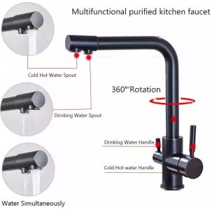 MELLRAIN Βρύση κουζίνας τρίοδη με ενσωματωμένο βρυσάκι για καθαρό νερό φίλτρου με δύο χερούλια (δεν συμπεριλαμβάνεται το φίλτρο νερού) 5-GTS BLACK BRONZE