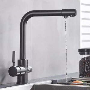 MELLRAIN Βρύση κουζίνας τρίοδη με ενσωματωμένο βρυσάκι για καθαρό νερό φίλτρου με δύο χερούλια (δεν συμπεριλαμβάνεται το φίλτρο νερού) 5-GTS BLACK BRONZE