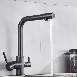 MELLRAIN Βρύση κουζίνας τρίοδη με ενσωματωμένο βρυσάκι για καθαρό νερό φίλτρου με δύο χερούλια (δεν συμπεριλαμβάνεται το φίλτρο νερού) 5-GTS BLACK BRONZE