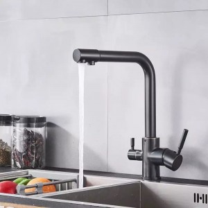MELLRAIN Βρύση κουζίνας τρίοδη με ενσωματωμένο βρυσάκι για καθαρό νερό φίλτρου με δύο χερούλια (δεν συμπεριλαμβάνεται το φίλτρο νερού) 5-GTS BLACK BRONZE