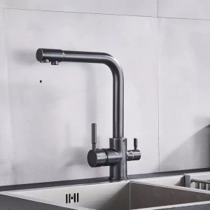 MELLRAIN Βρύση κουζίνας τρίοδη με ενσωματωμένο βρυσάκι για καθαρό νερό φίλτρου με δύο χερούλια (δεν συμπεριλαμβάνεται το φίλτρο νερού) 5-GTS BLACK BRONZE