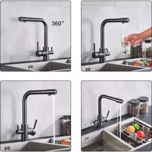 MELLRAIN Βρύση κουζίνας τρίοδη με ενσωματωμένο βρυσάκι για καθαρό νερό φίλτρου με δύο χερούλια (δεν συμπεριλαμβάνεται το φίλτρο νερού) 5-GTS BLACK BRONZE