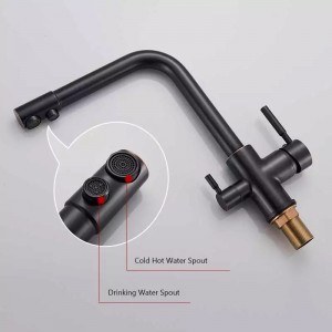 MELLRAIN Βρύση κουζίνας τρίοδη με ενσωματωμένο βρυσάκι για καθαρό νερό φίλτρου με δύο χερούλια (δεν συμπεριλαμβάνεται το φίλτρο νερού) 5-GTS BLACK BRONZE