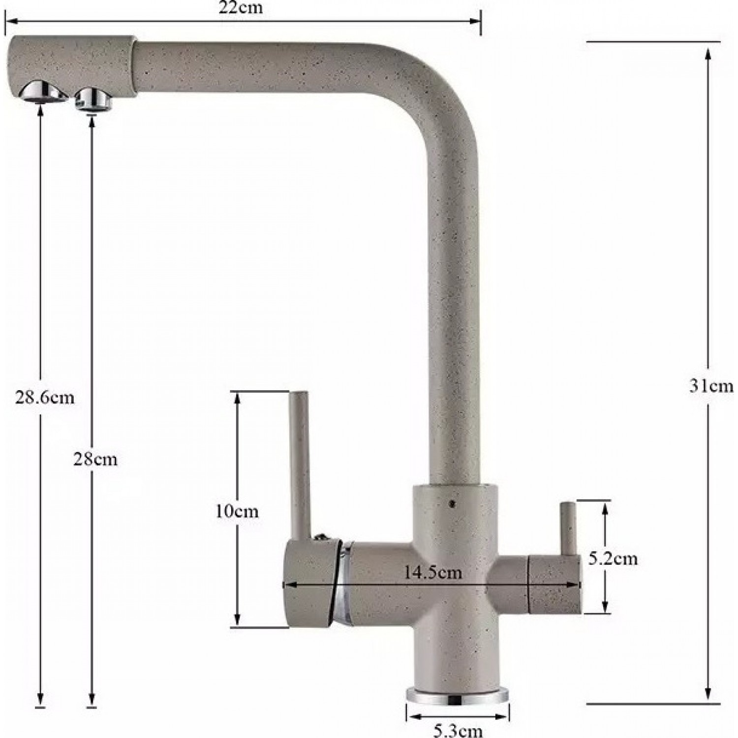 MELLRAIN Βρύση κουζίνας τρίοδη με ενσωματωμένο βρυσάκι για καθαρό νερό φίλτρου με δύο χερούλια (δεν συμπεριλαμβάνεται το φίλτρο νερού) 5-GTS BLACK BRONZE