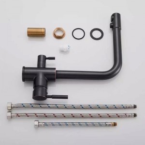 MELLRAIN Βρύση κουζίνας τρίοδη με ενσωματωμένο βρυσάκι για καθαρό νερό φίλτρου με δύο χερούλια (δεν συμπεριλαμβάνεται το φίλτρο νερού) 5-GTS BLACK BRONZE