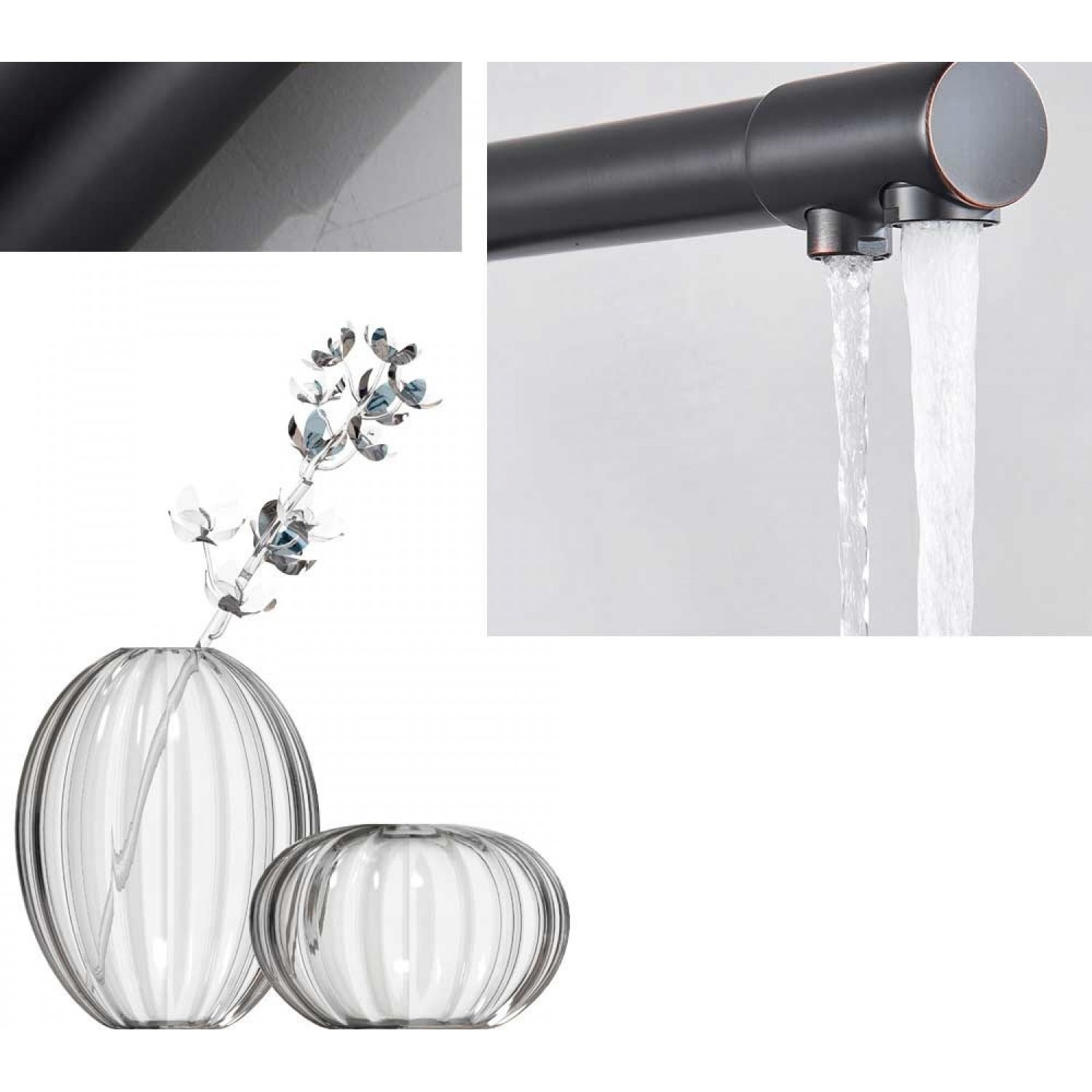 MELLRAIN Βρύση κουζίνας τρίοδη με ενσωματωμένο βρυσάκι για καθαρό νερό φίλτρου με δύο χερούλια (δεν συμπεριλαμβάνεται το φίλτρο νερού) 5-GTS BLACK BRONZE