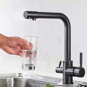 MELLRAIN Βρύση κουζίνας τρίοδη με ενσωματωμένο βρυσάκι για καθαρό νερό φίλτρου με δύο χερούλια (δεν συμπεριλαμβάνεται το φίλτρο νερού) 5-GTS BLACK BRONZE