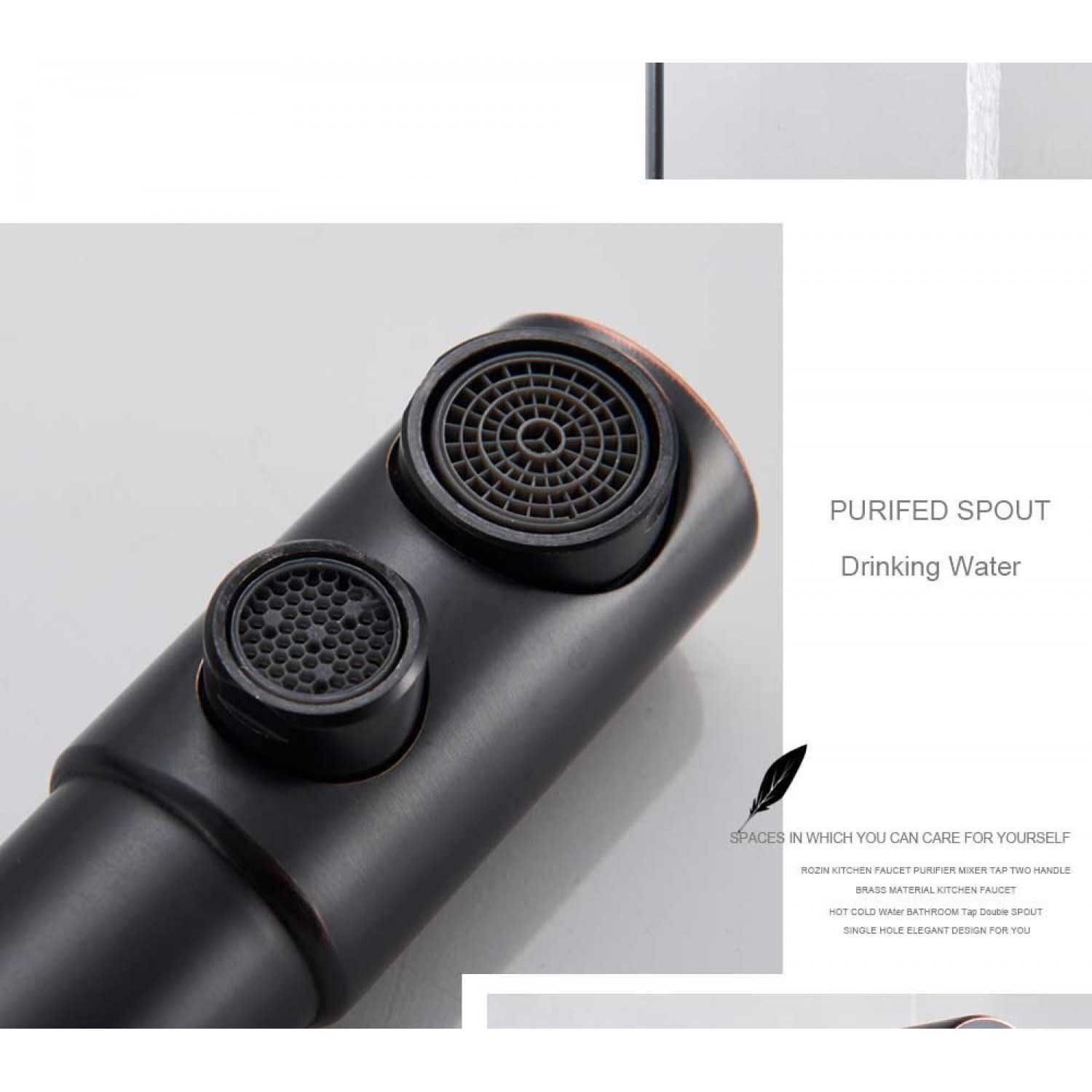 MELLRAIN Βρύση κουζίνας τρίοδη με ενσωματωμένο βρυσάκι για καθαρό νερό φίλτρου με δύο χερούλια (δεν συμπεριλαμβάνεται το φίλτρο νερού) 5-GTS BLACK BRONZE