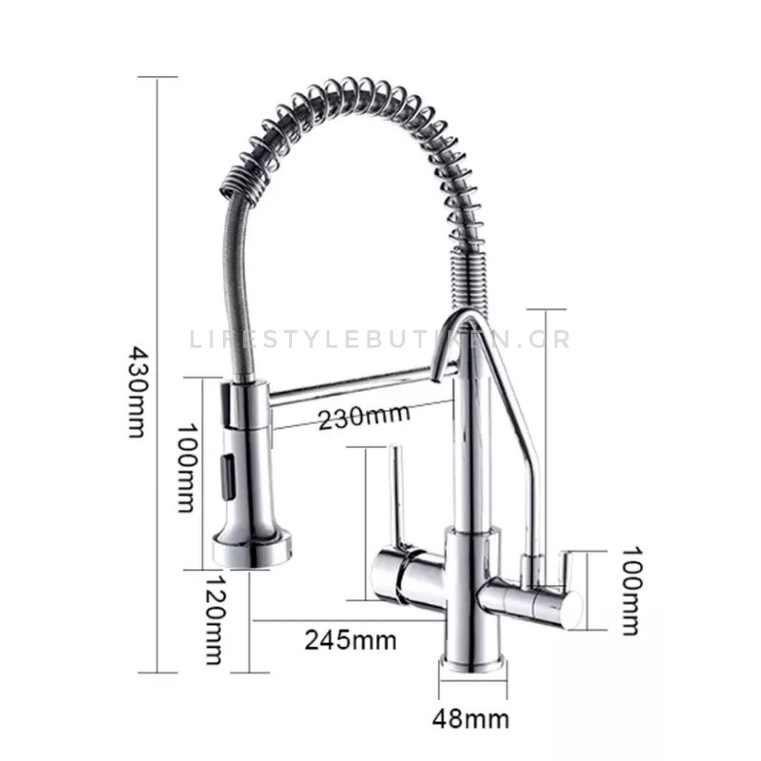 NARON Τρίοδη Μπαταρία κουζίνας Φίλτρου NR-731C CHROME
