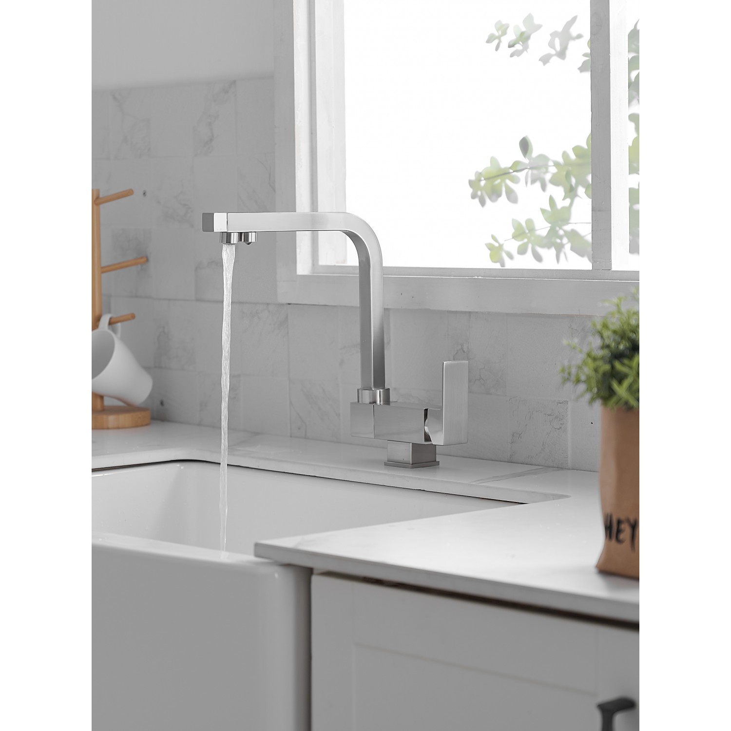 Σπαστή Τρίοδη Μπαταρία Κουζίνας για σύνδεση με φίλτρο κάτω πάγκου STOCCO SF7003MN MAT NICKEL