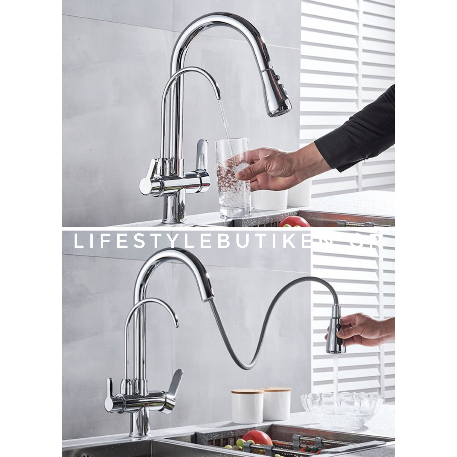 Τρίοδη Μπαταρία Κουζίνας για σύνδεση με φίλτρο κάτω πάγκου STOCCO ST933C CHROME