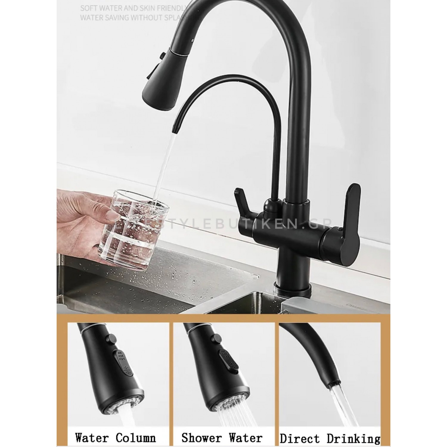 Τρίοδη Μπαταρία κουζίνας Φίλτρου STOCCO ST931B BLACK MAT