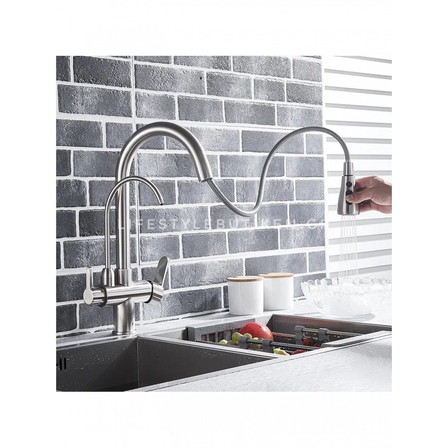 Τρίοδη Μπαταρία Κουζίνας για σύνδεση με φίλτρο κάτω πάγκου STOCCO ST932MN MAT NICKEL