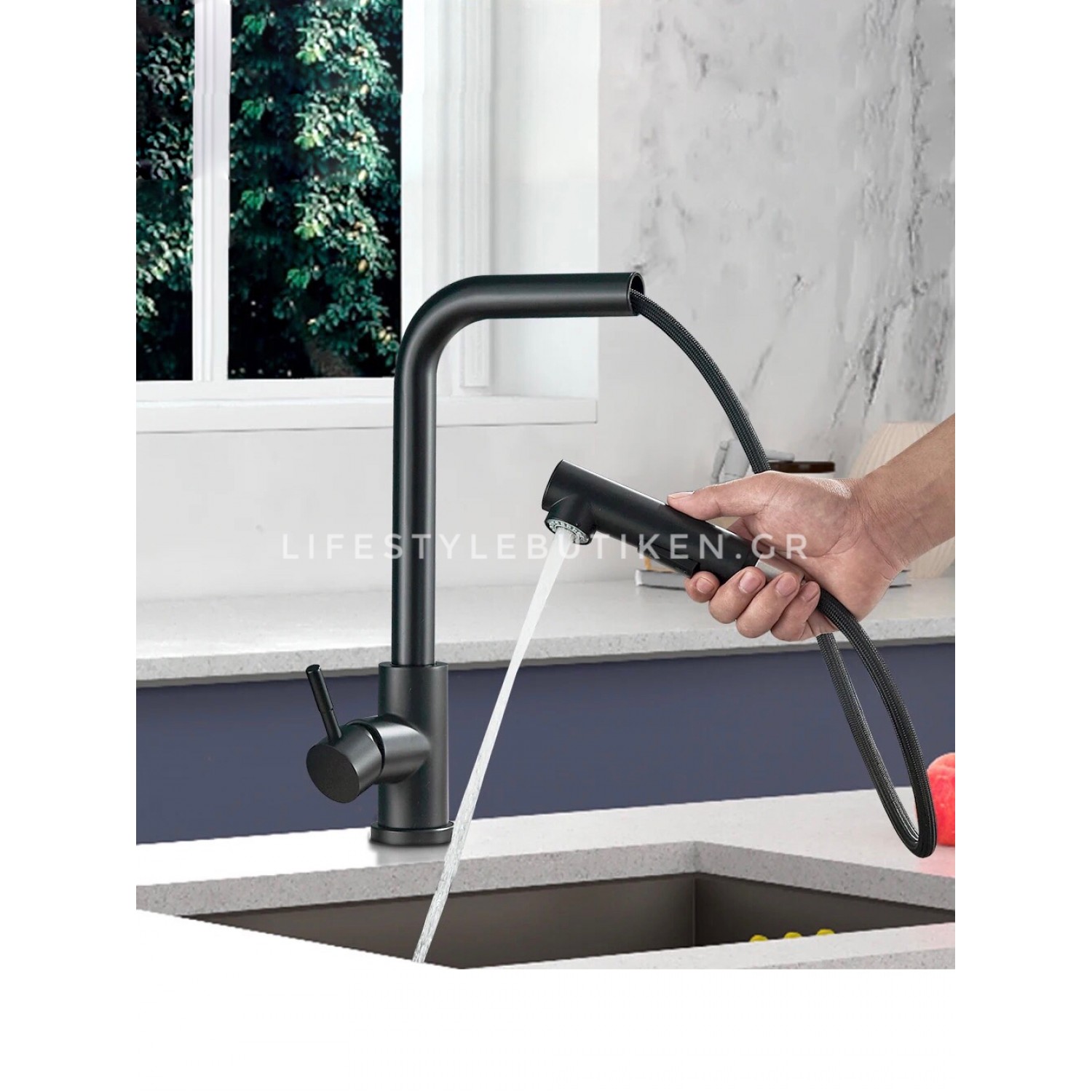 STOCCO Μπαταρία Κουζίνας Με Προεκτεινόμενο Ντουζ STOCCO ST7065 Black Mat