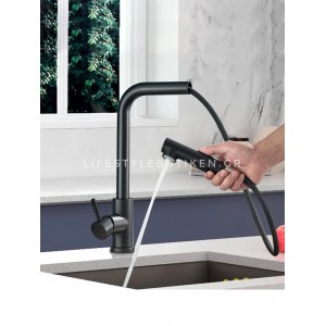 STOCCO Μπαταρία Κουζίνας Με Προεκτεινόμενο Ντουζ STOCCO ST7065 Black Mat