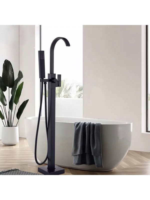 Luxury Matte Black Bathtub Faucet Πολυτελής ματ μαύρη βρύση μπανιέρας Ανεξάρτητη βρύση μπανιέρας μπάνιου ανάμεικτη ζεστό κρύο Βρύση ντουζιέρας μπανιέρας τοποθετημένη στο δάπεδο MY3076 BLACK MAT