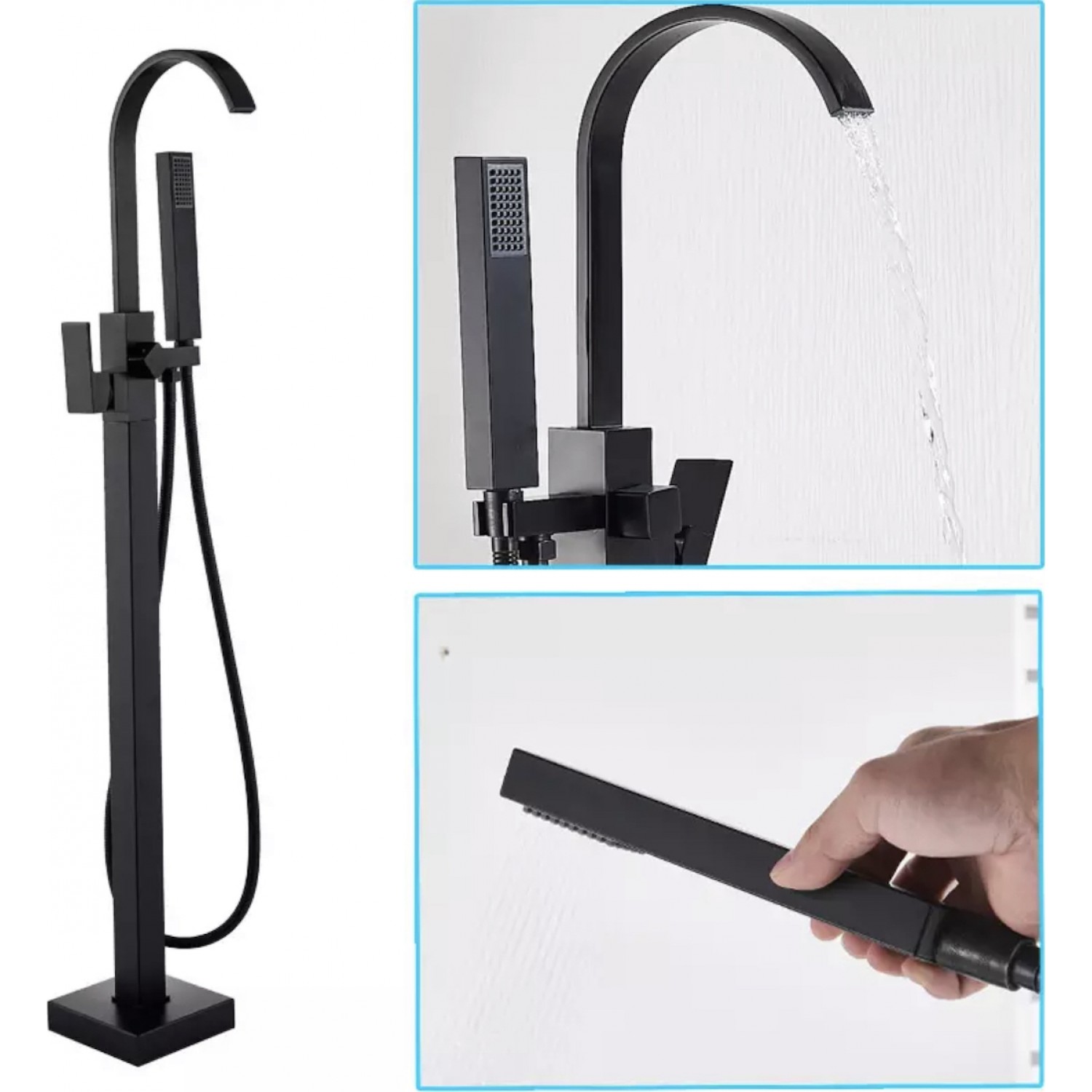Luxury Matte Black Bathtub Faucet Πολυτελής ματ μαύρη βρύση μπανιέρας Ανεξάρτητη βρύση μπανιέρας μπάνιου ανάμεικτη ζεστό κρύο Βρύση ντουζιέρας μπανιέρας τοποθετημένη στο δάπεδο MY3076 BLACK MAT