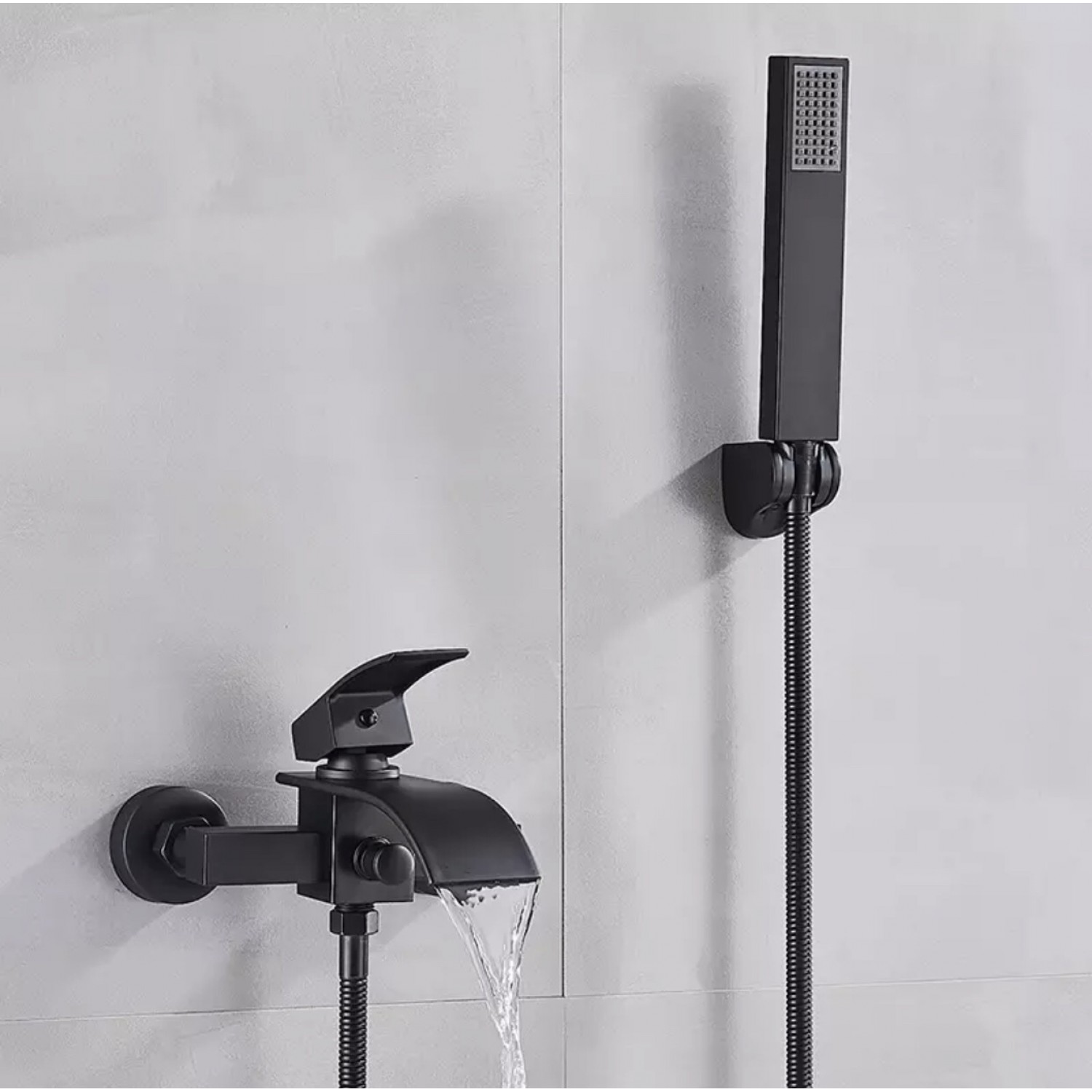 NARON Σετ αναμεικτική μπαταρία μπάνιου καταρράκτης με ντουζ και βάση στήριξης BR3019 Black Mat