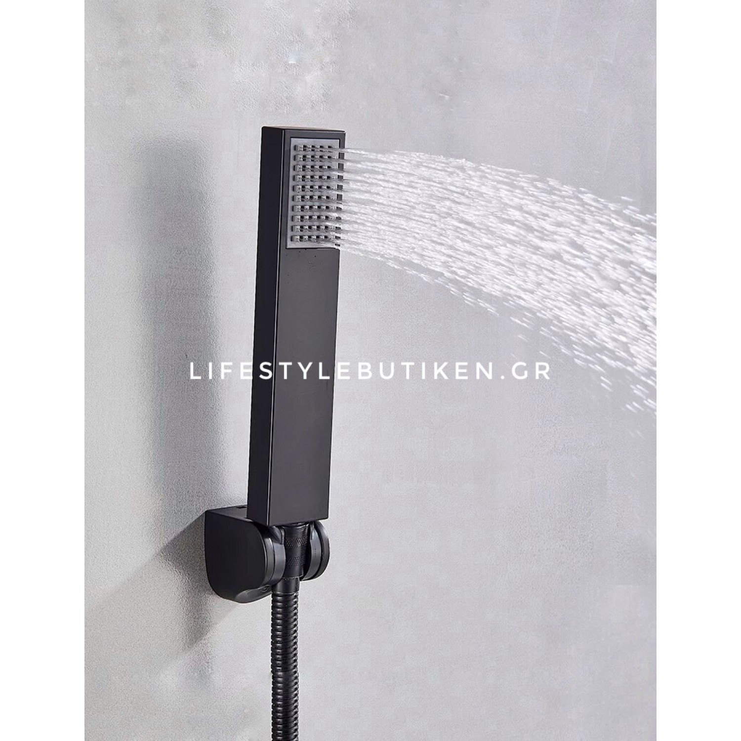 NARON Σετ αναμεικτική μπαταρία μπάνιου καταρράκτης με ντουζ και βάση στήριξης BR3019 Black Mat
