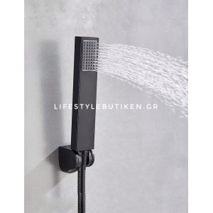NARON Σετ αναμεικτική μπαταρία μπάνιου καταρράκτης με ντουζ και βάση στήριξης BR3019 Black Mat
