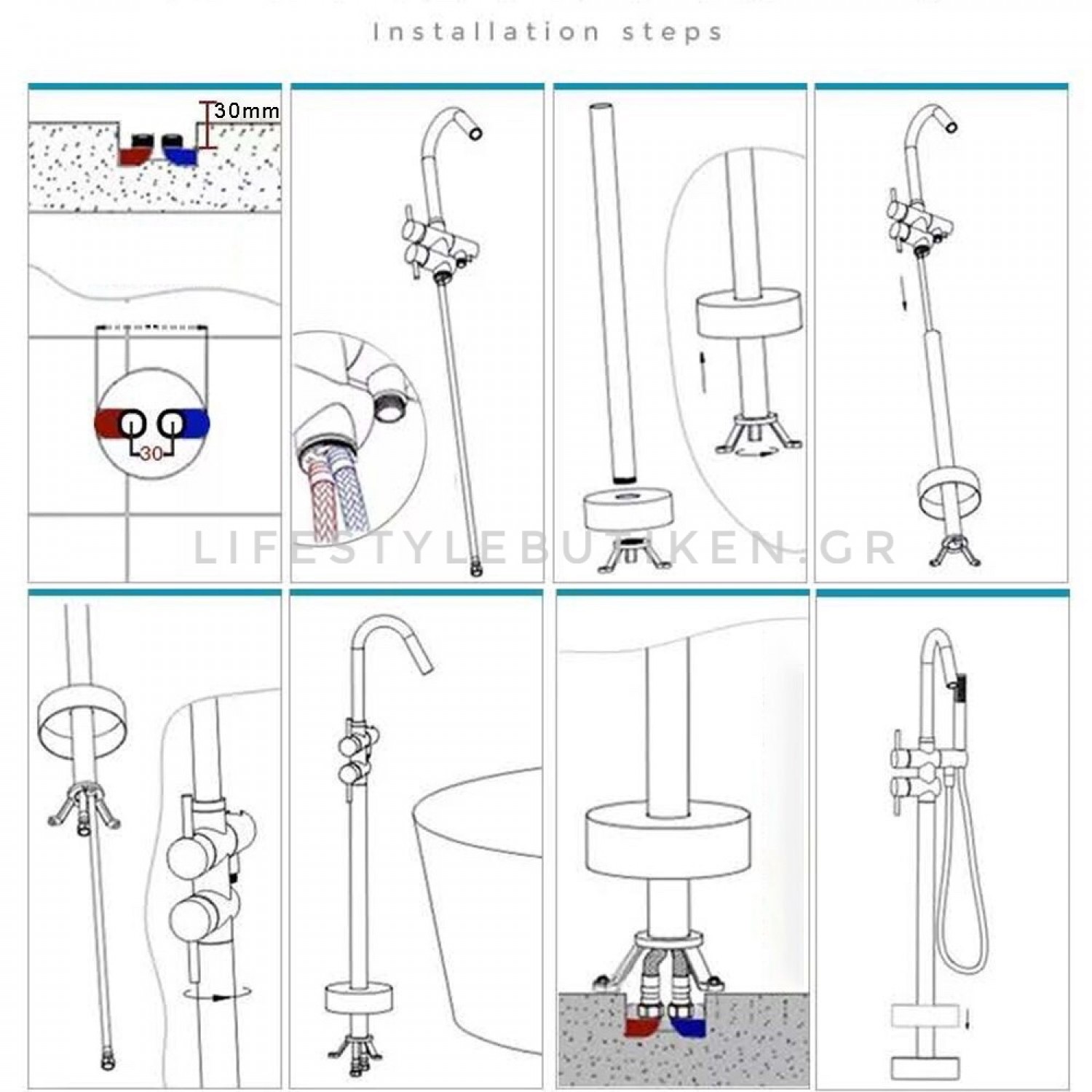 Luxury Matte Black Bathtub Faucet επιδαπέδια μπαταρία λουτρού MY3077 BLACK MAT