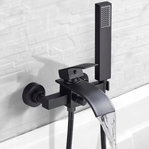 NARON Σετ αναμεικτική μπαταρία μπάνιου καταρράκτης με ντουζ και βάση στήριξης NR3018 Black Mat