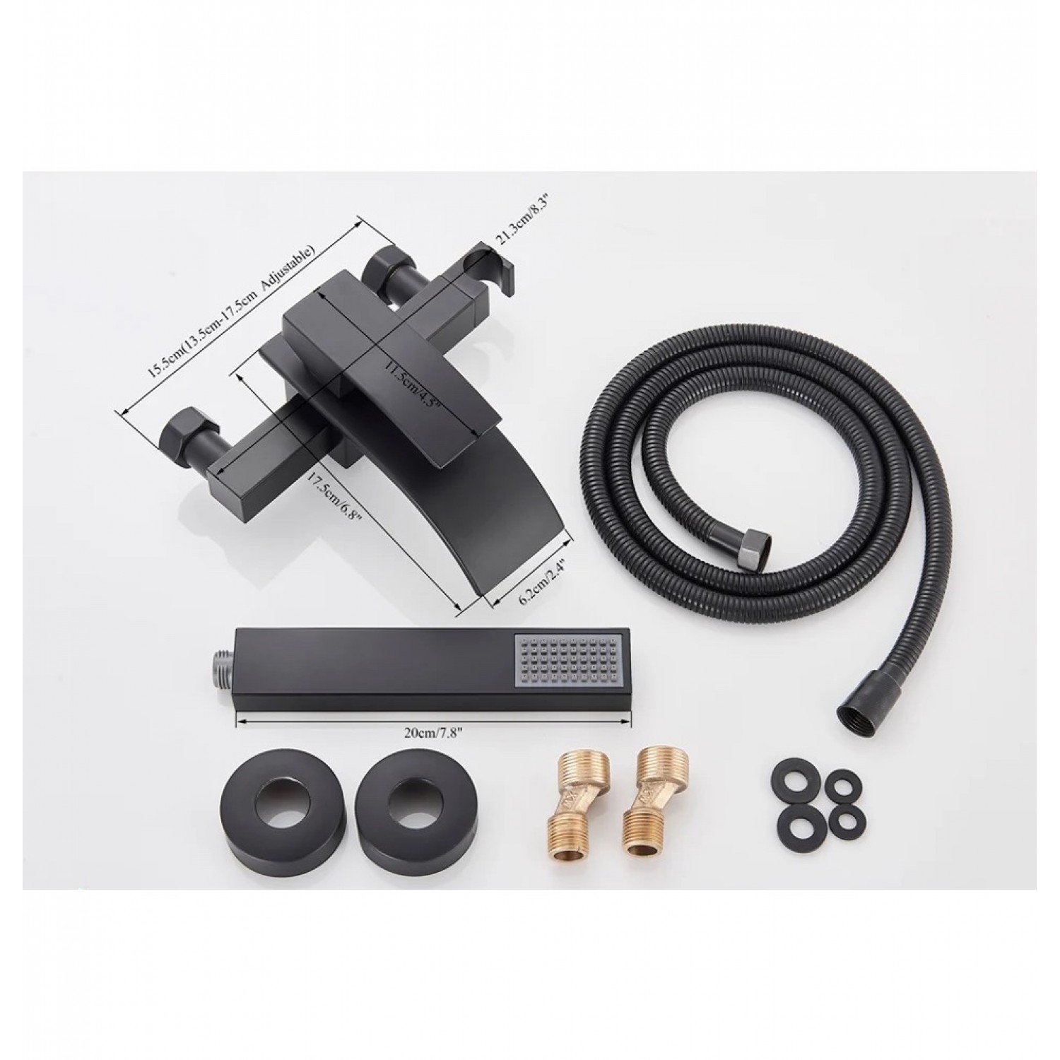 NARON Σετ αναμεικτική μπαταρία μπάνιου καταρράκτης με ντουζ και βάση στήριξης NR3018 Black Mat