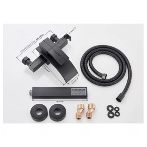 NARON Σετ αναμεικτική μπαταρία μπάνιου καταρράκτης με ντουζ και βάση στήριξης NR3018 Black Mat